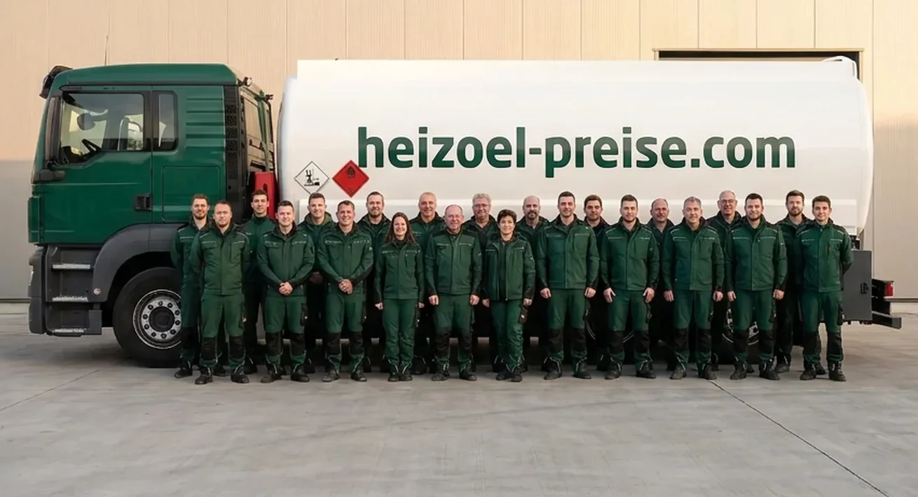 Unser Fahrer-Team vor dem Tankwagen von heizoel-preise.com